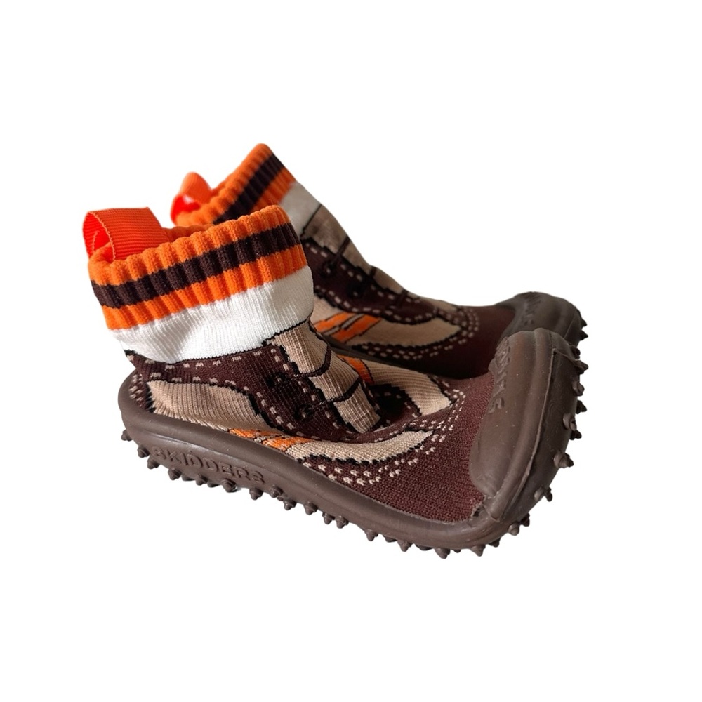 Skidders Baby Boy Sz L (18 Months) Brown Orange Shoes Sneaker Laces Skid Proof